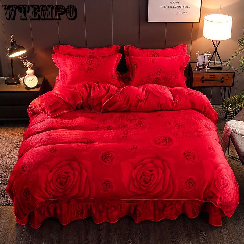 Flannel Soft Comfortable Bedding Set Duvet Cover Flat Sheet 4pcs Home Bedclothes Bed Linens