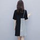 Summer Personality Plus Size Dress Women Plaid Stitching Short Sleeve Midi Elegant Dress