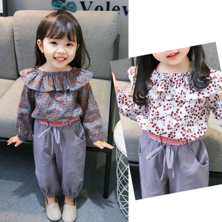 Korean Version Long Sleeve Girls' Spring and Autumn Children's Wear Floral Suit for 0-1-2-3-4 Years Old Infants