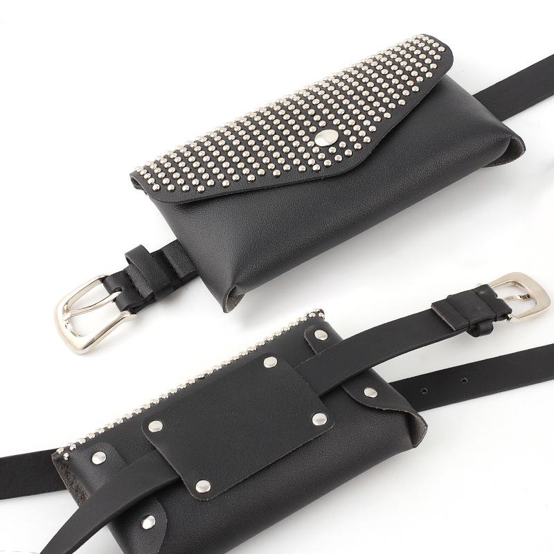 Womens Belt with bag black Thin PU Leather Buckle Waist Belt Adjustable Easy to travel