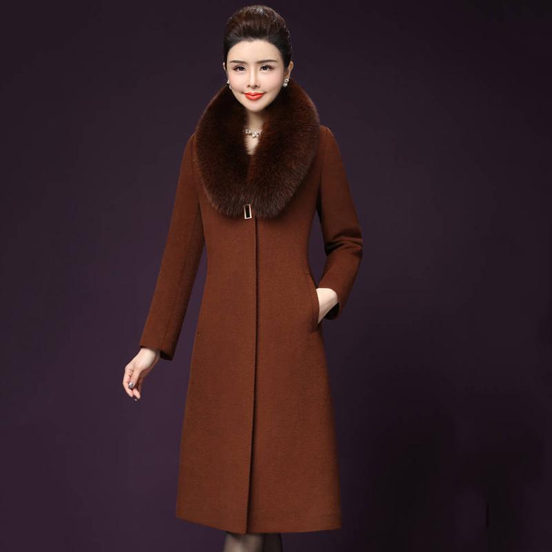 Women Wool Coat Fur Collar Women Loose Long Woolen Coats Winter Coat Woolen Overcoat Wool Jackets