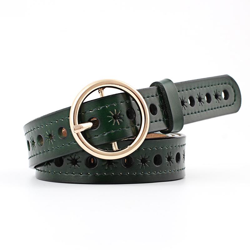 Round Buckle Leather Belt Ladies Hollow Belt Fashion Wild Jeans Belt Casual