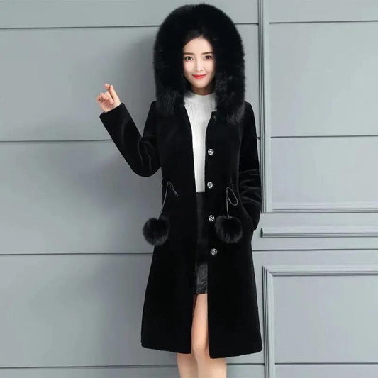 Faux Mink Fur Coat Women's Mid-length Autumn and Winter Faux Fur Coat Large Size Thicken