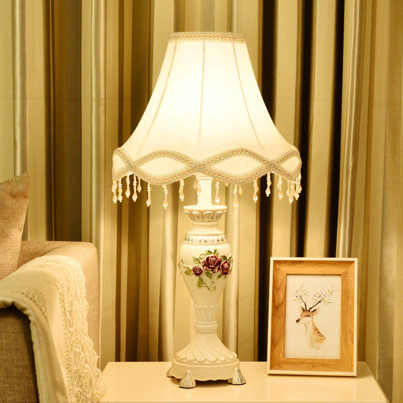 French Rustic Resin Desk Light Fabric Lampshade Princess Room Deco Table Lamps Bedroom Lighting