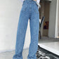 Spring  Autumn Plus Size Loose Woven Denim Wide-leg Trousers   Straight Thin High-waist Casual Mopping Pants Women