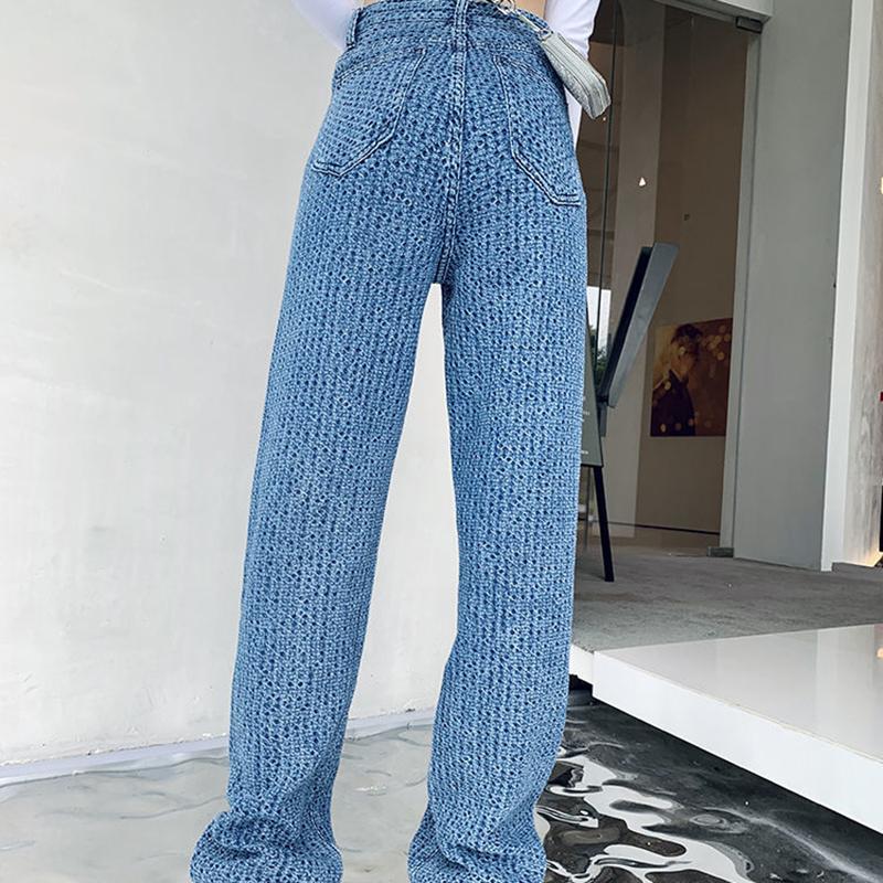 Spring  Autumn Plus Size Loose Woven Denim Wide-leg Trousers   Straight Thin High-waist Casual Mopping Pants Women