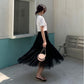 Three Layers Yarn Skirt Woman's Mid-length Elastic Waist Lace High Waist A-line Skirt Pleated Skirt  Fairy Tutu