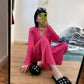 2PCS Women's Solid Color Suit Autumn and Winter Knitted V-neck Cardigan Jacket + Casual Straight Wide Leg Pants Two-piece Suit Loose Casual Sets