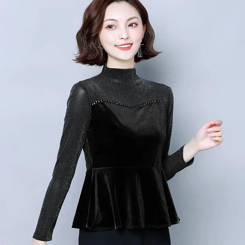 Women's Spring and Autumn Large Size Long-sleeved Bottoming Shirt Fake Two-piece Round Neck Slim Top
