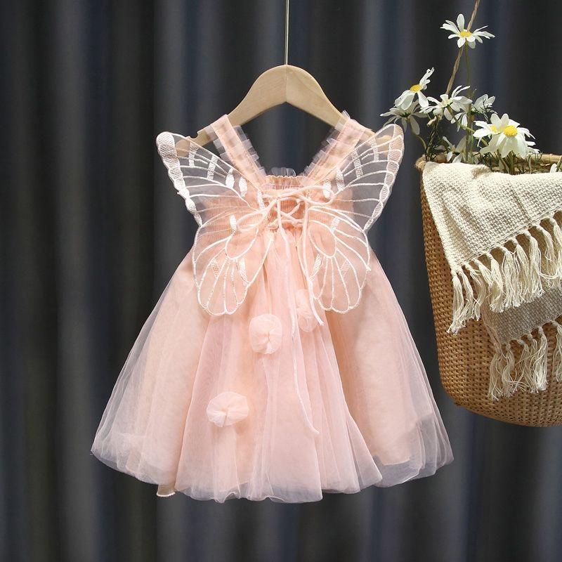 Baby Girl Summer Dress Children's Clothing Mesh Angel Princess Dress Fairy Girl Suspenders Birthday Dress Wings Fluffy DRESS
