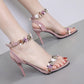 High-heeled word with flowers fine heel sandals summer open-toe word buckle high heels female 9 cm