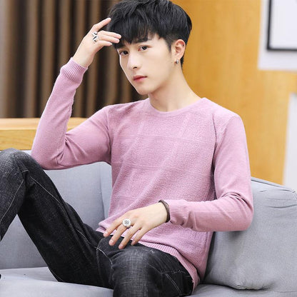 Round Neck Button Slim Sweater Fashion Solid Color Men's Thin Knit All-match Blouse Long Sleeve Coat