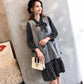 Set Female Autumn and Winter Polka Dot Chiffon Dress + Loose Knitted Sweater Vest Vest Two-piece Suit Can Be Worn with A Coat