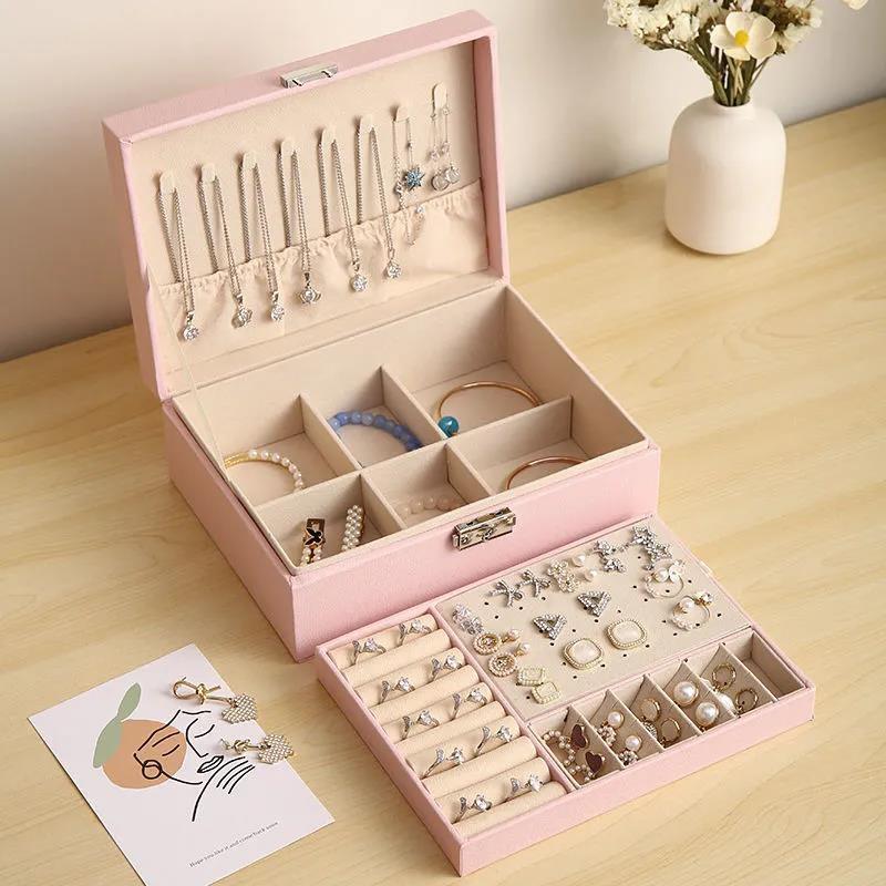 Jewelry Storage Box Large-capacity Multi-layer Multi-functional High-end Lock Anti-oxidation Earrings Jewelry Box