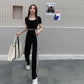 Hong Kong Style High Waist Casual Sports Wide-leg Pants Striped Wild Loose Straight Mopping Trousers Women