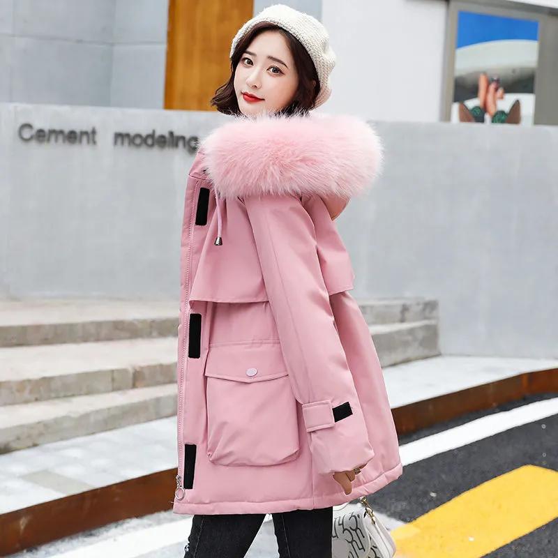 Women Winter Coat Parkas Fur Collar Hooded Down Jackets Plus Size Pocket Fashion Harajuku Female Jackets and Coats