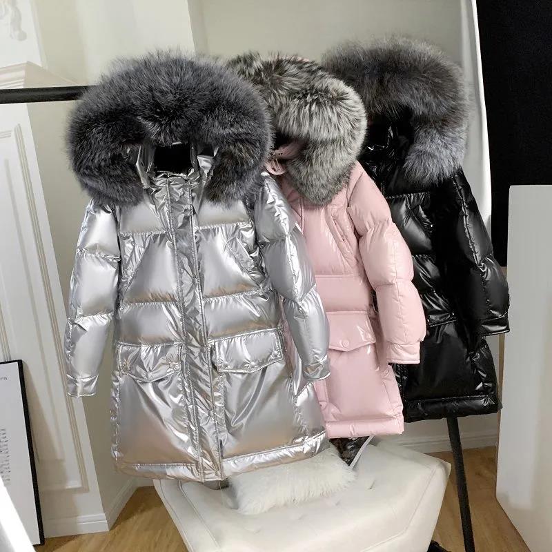 Disposable Bright Face Down Jacket Women's Mid-length White Duck Down Korean Style Loose Thick Winter Student Jacket