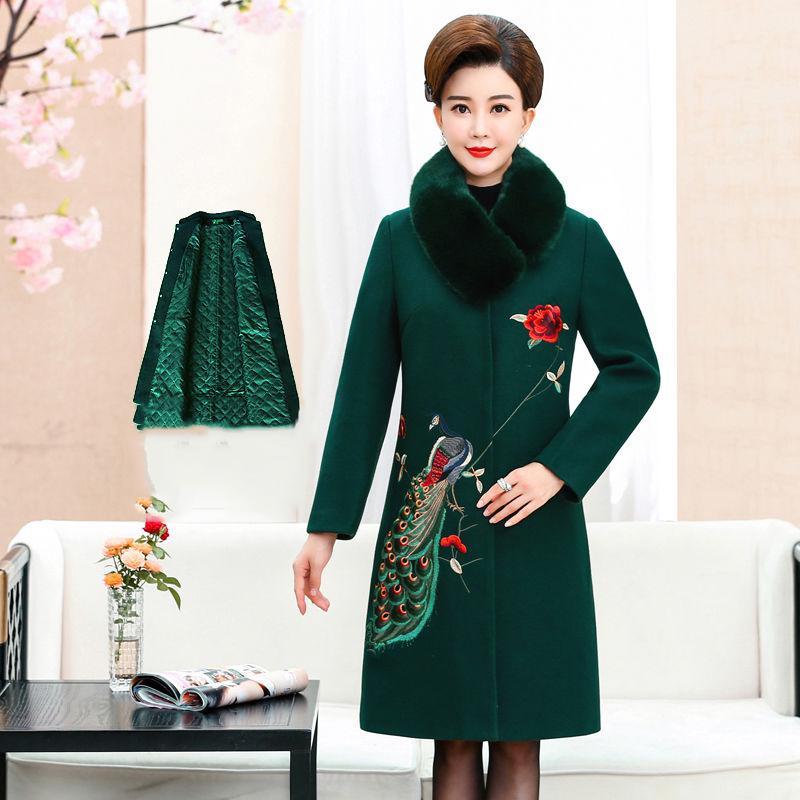 Women's Embroidery Coat Woolen Coat 2019 Autumn Winter Plush Cotton Wool Coat Female Outwear