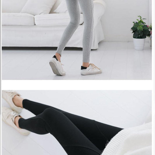 Autumn and Winter Leggings for Women To Wear Korean Style Wild Stitching Threaded Foot Pants Plus Size High Waist Nine-point Pants Cotton Trousers
