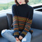 Bohemian Ladies Pullover Sweater Loose Thick Warm High Neck Sweater Vintage Printed Knitted Sweater Outer Wear Autumn Winter