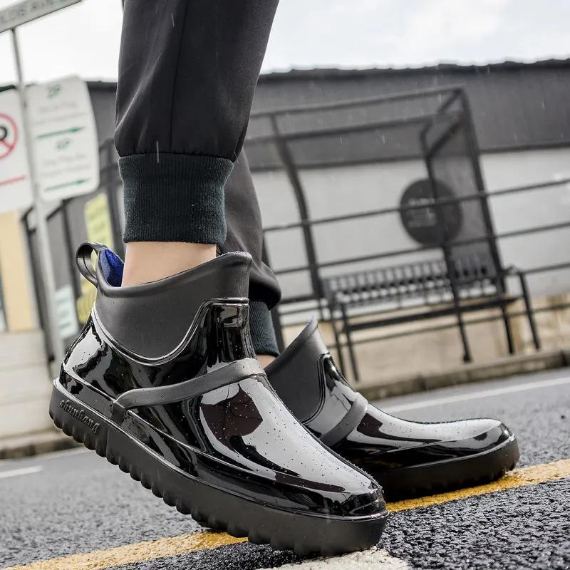 Slip on Rain Boots Men PVC Waterproof Ankle Boots Work Shoes for Boy Male Fashion Non-slip Water Shoes Anti Skid 36-44