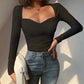 Women Sweaters Knitted Pullover Square Collar Long Sleeve Women Spring Autumn Sweater Winter Tops Casual Black White Jumper