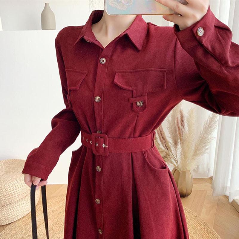 Spring Sweet Retro Bowknot Female Dress Temperament Was Thin Female Student Dress Korean Version of The Wild Mid-length A-line Skirt