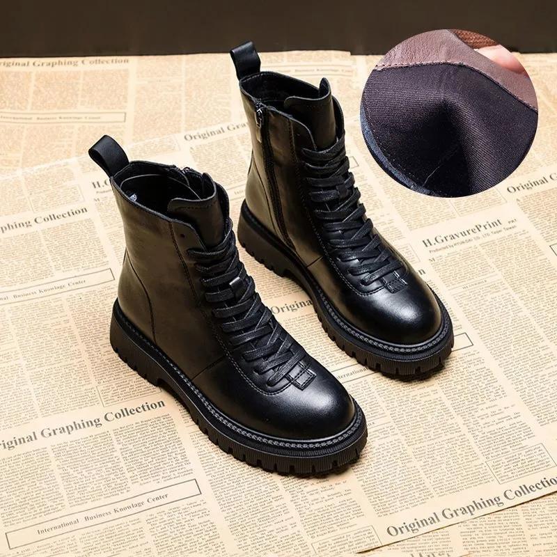 Retro Brown Martin Boots Women Autumn and Spring British Style Leather All-match Thick-soled Short Boots Women Single Shoes Waterproof Boots