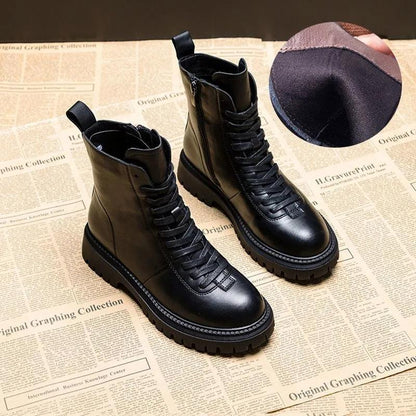 Retro Brown Martin Boots Women Autumn and Spring British Style Leather All-match Thick-soled Short Boots Women Single Shoes Waterproof Boots