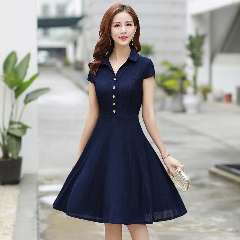 Temperament Mother Dress Mid-length Spring Dress Long Sleeve Covering Belly Base Skirt Western Style Large Size Middle-aged Women