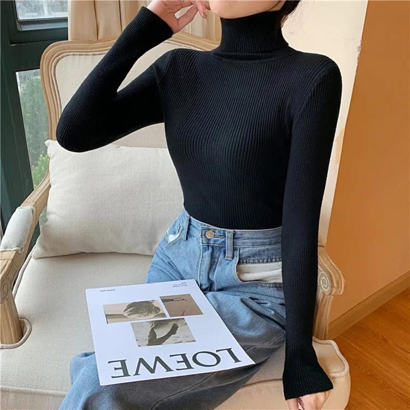 Autumn Winter Sweater Women Turtleneck Sweaters Knitted Jumper Solid Long Sleeve Slim Pullover Sweater Women Korean Fashion Basic Top Clothes