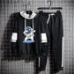 Spring Cartoon Sweater Suit Gangster Cat Teen Student Sports Suit Casual Hooded Pullover and Pants Men