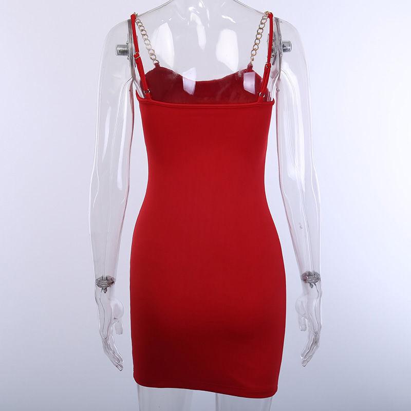 Chain Sling Dress Female Self-cultivation Was Thin Temperament Nightclub Wind Bag Hip Skirt Pure Color