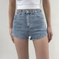 Retro High Waist Slimming Side Slit Denim Shorts Female Summer Stretch All-match Long Hip Pants