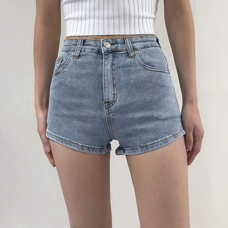 Retro High Waist Slimming Side Slit Denim Shorts Female Summer Stretch All-match Long Hip Pants