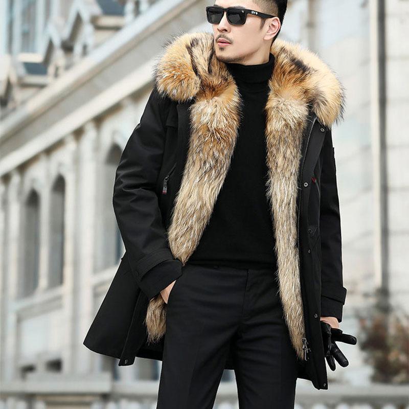 Men's Mid-length Mink Faux Fur Parker Clothing Fox Fur Thickened Liner Detachable Fur Coat