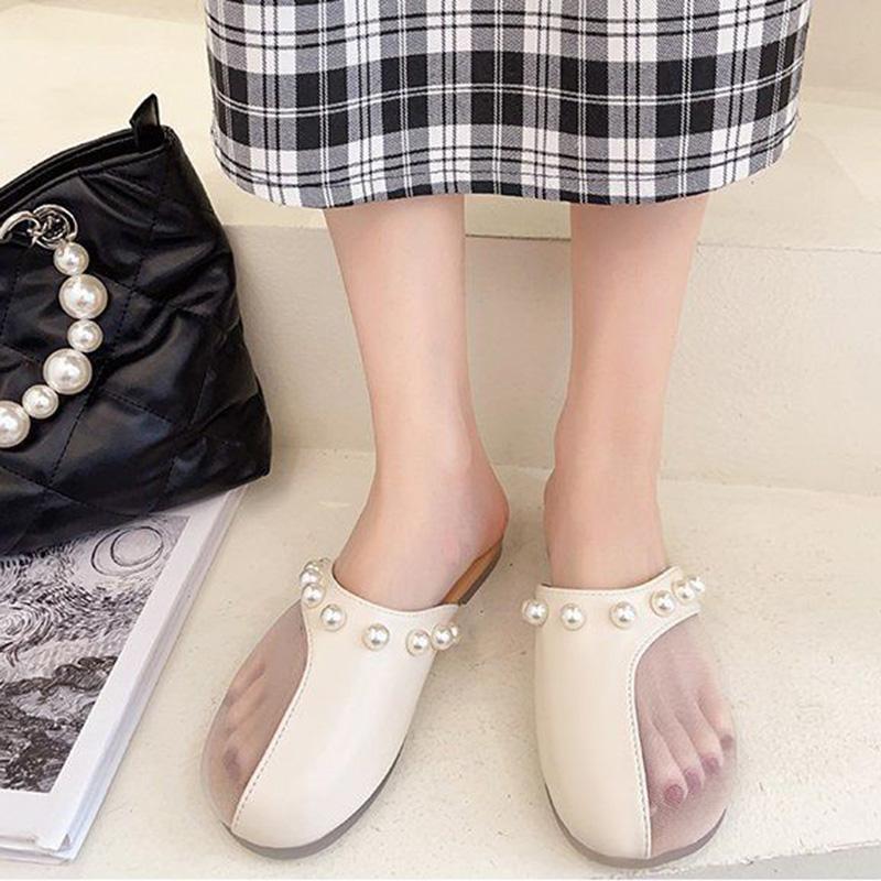 Summer Net Yarn Breathable Baotou Pedal Slippers Fairy Style Wild Stitching Sandals and Slippers Women