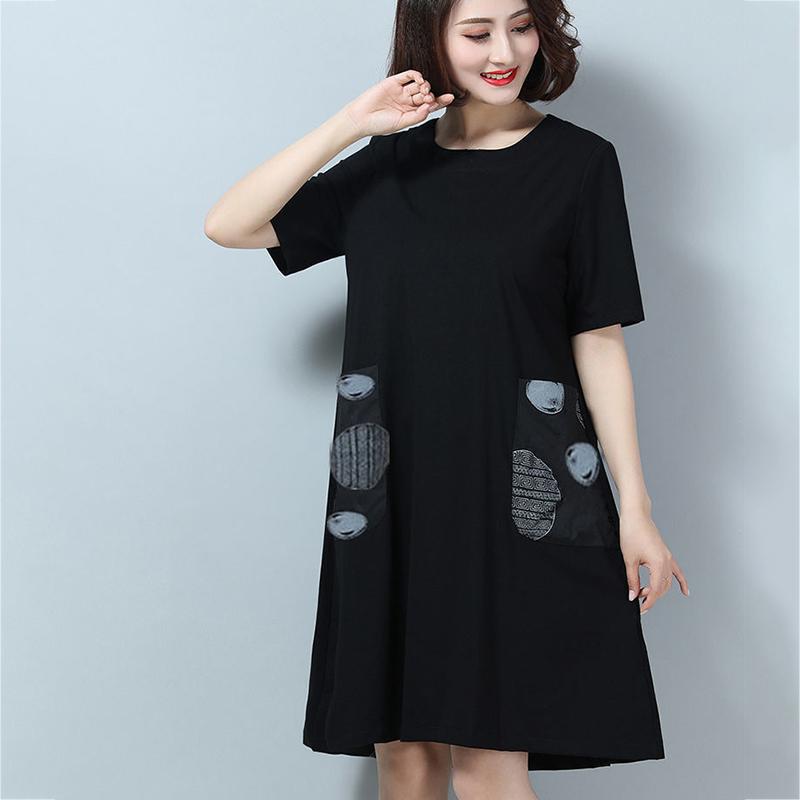L-XXXXXL Women's Summer Dress Short Sleeve Round Neck Pocket Printing Knee-length Daily Wear Office Dating Party