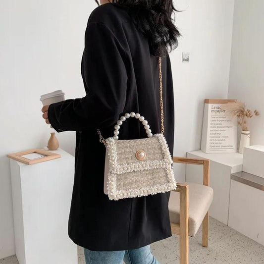 Bags Ladies Trendy Korean Fashion Pearl Portable Wild Chain One Shoulder Messenger Small Square Bag