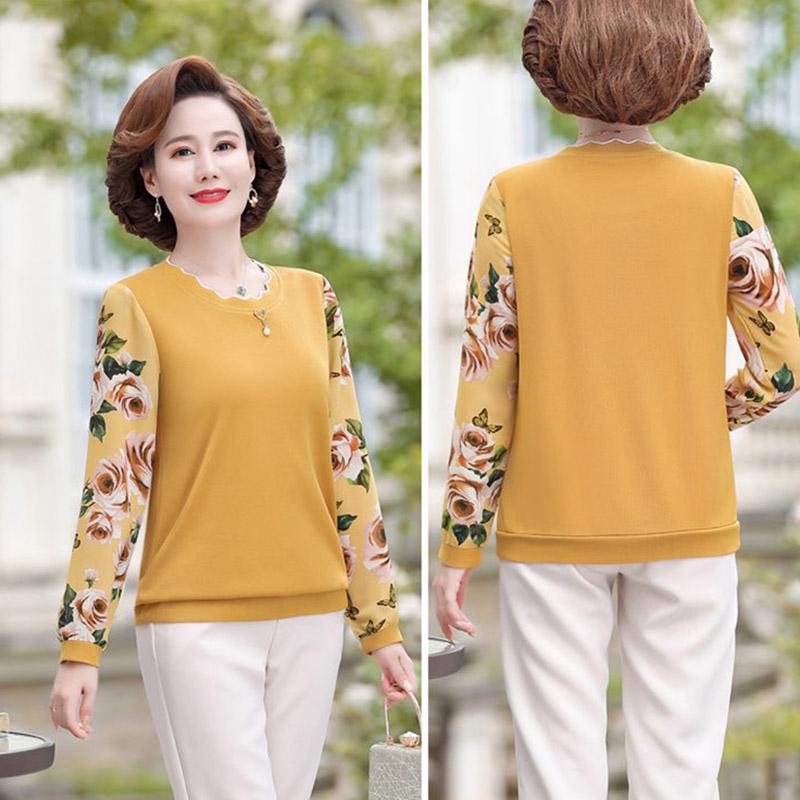 Spring and Autumn Mother Wear Long-sleeved T-shirt Top Women's Middle-aged Bottoming Shirt