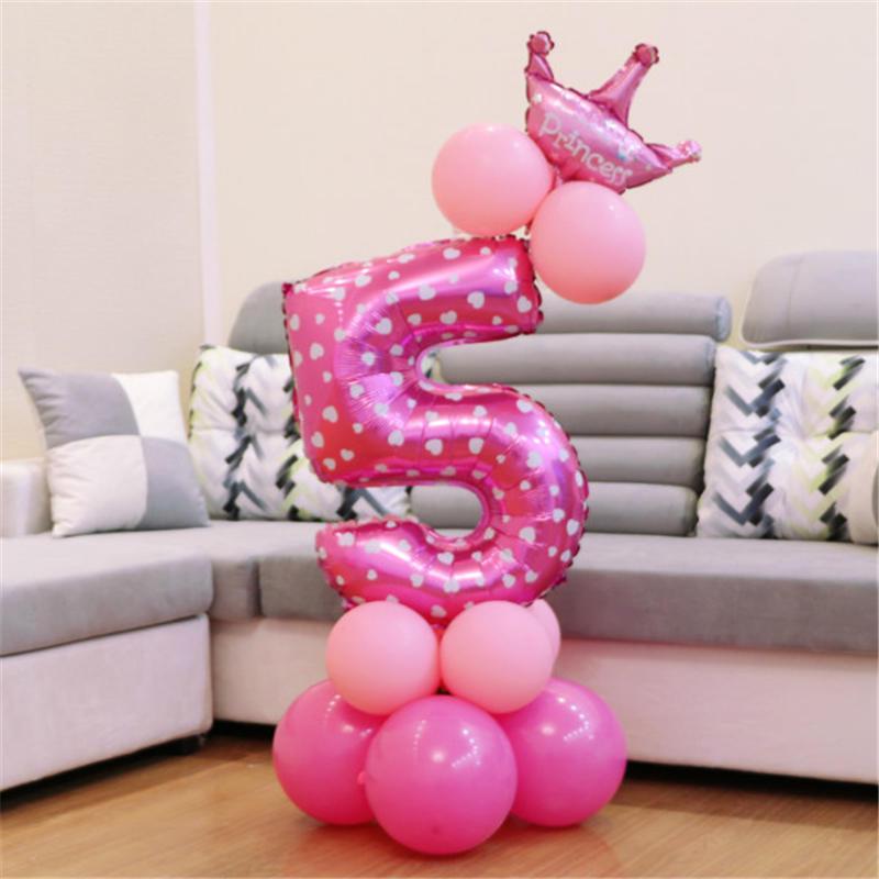 Pink Blue Foil Balloons Numbers 1 2 3 4 5 6 7 8 9 Pattern Birthday Party Decorations