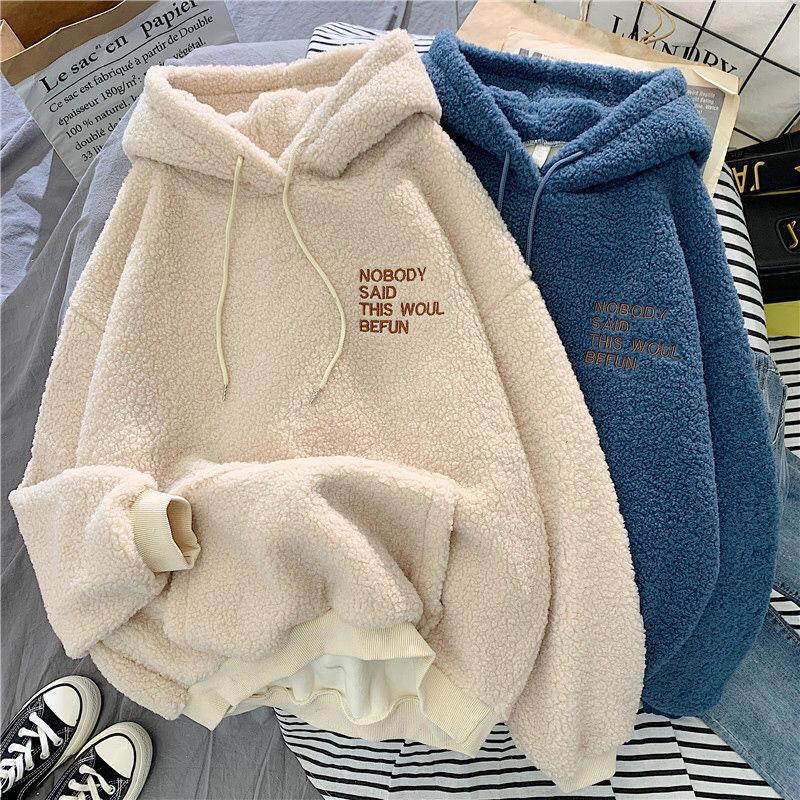 Autumn Winter Coat Pink Sweet Hooded Sorry Print Harajuku Loose Pocket Hoodies Womens Fleece Flannel Pullover Female Sweatshirt