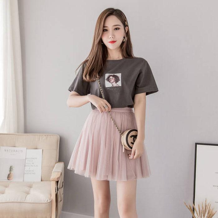 Pofulove Women Anti-light Mesh Skirt Elasticated Waist Thin Ballet Bag Hip Skirts Mini A-line Skirt