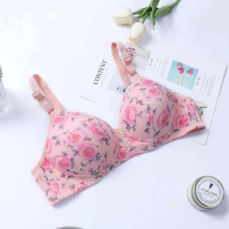 Sexy Light Surface Large Size No Steel Ring Rose Comfortable Skin-friendly Breathable Gather Bra To Collect Breast Bra