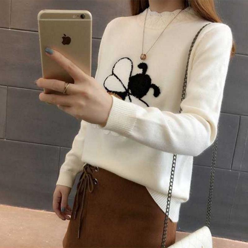 Pofulove Knitted Top Winter  Long Sleeve Sweater Winter Half-high Collar Thick Sweater Women