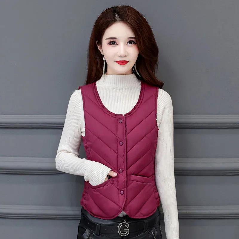Winter Ladies  Vest Jacket Fashion Glossy Down Cotton Sleeveless Jacket Thicken Warm Winter Vest