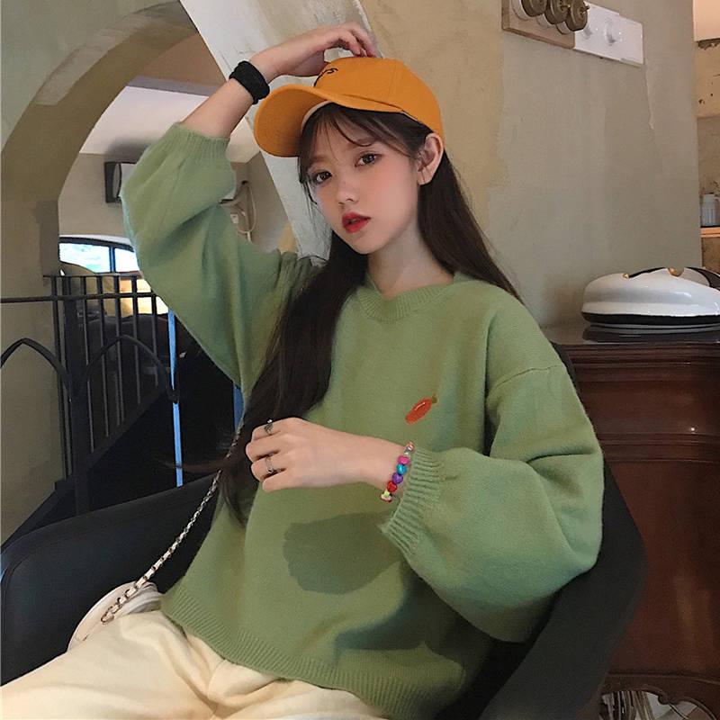 Winter Women Candy-colored Warm Pullover Sweater Girl Round Neck Loose Bottoming Shirt Top