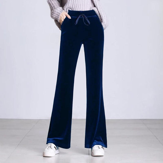 Autumn Winter Thick Gold Velvet Flare Pants Ladies Large Size Was Thin Wide Leg Pants Casual Pants
