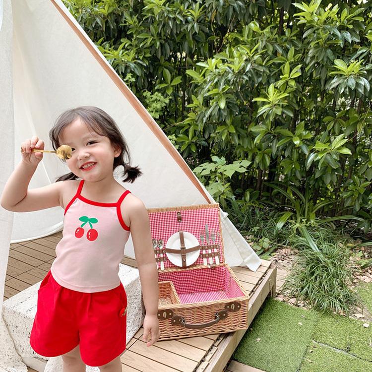 Summer Kids Cute Printing Vest Sleeveless Tops Korean Style Slash Neck Slim Camisole for Children Girls