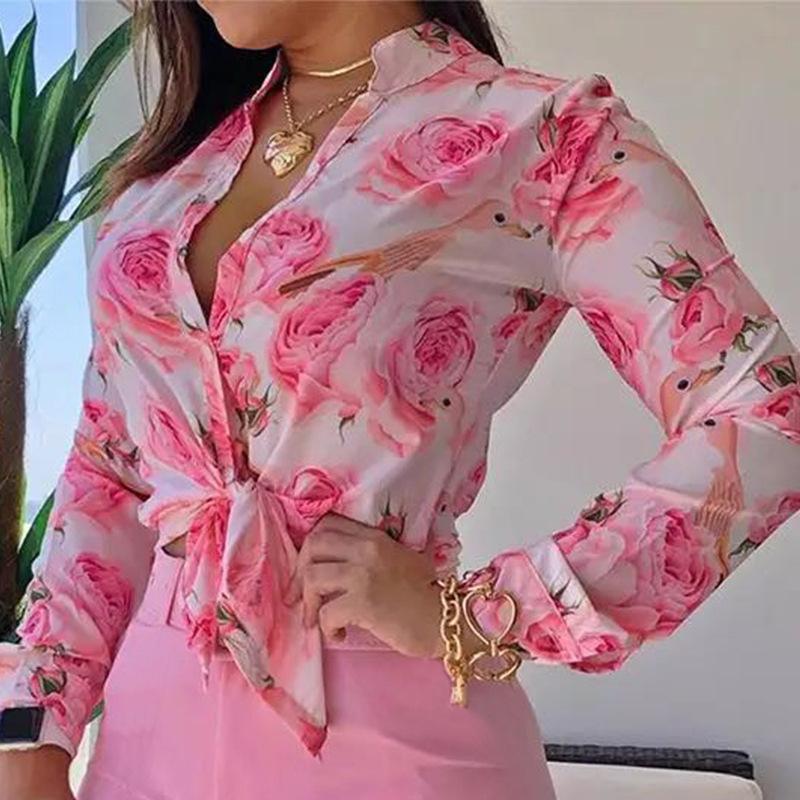 Women's Light Cooking Digital Printing Stand Collar Long Sleeve Shirt Ladies Shorts Set